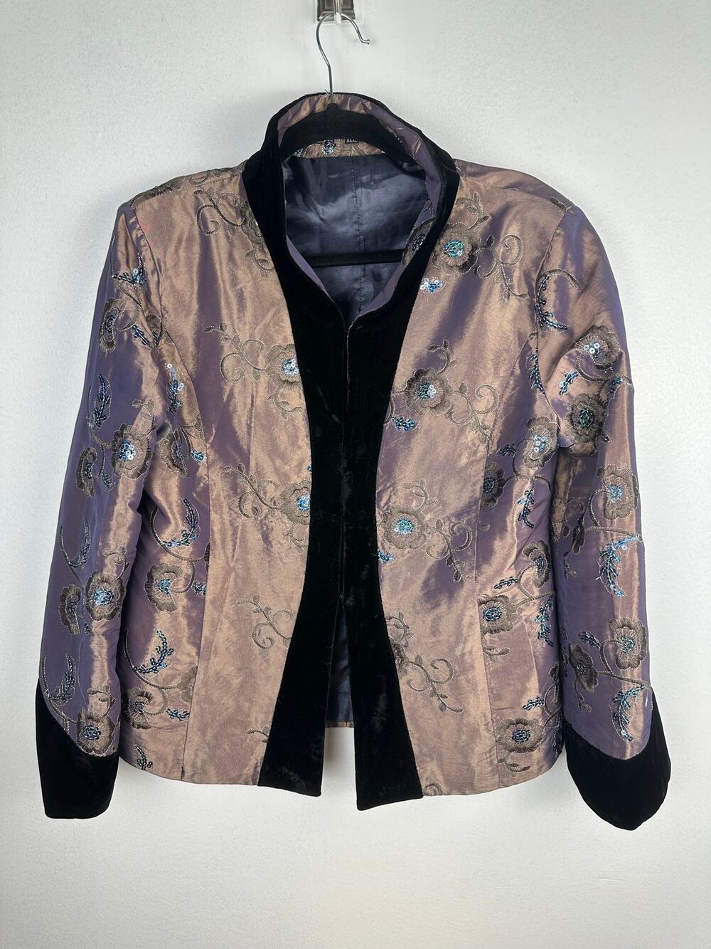 Vintage Wei Na Si Iridescent Purple Silk Blend Embroidered Sequin Jacket XXXL